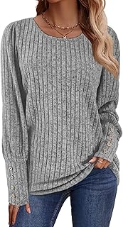 Womens Sweaters 2024 Fall Fashion Sweatshirts Long Sleeve Shirts Crewneck Tops Dressy Casual Tunics Ladies Clothes Trendy Blouses Gray Medium