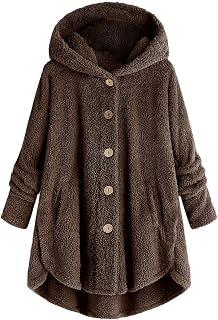 Casaco feminino quente para outono e inverno com capuz fofo plus size alto baixo Teddy coat