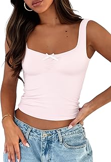 Camisetas regatas femininas verão gola quadrada Y2K meninas adolescentes fofas alças finas camisola laço roupas 2025