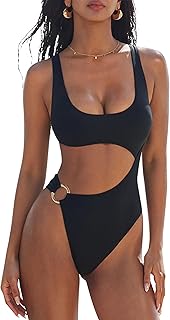 Women Sexy One Piece Tummy Control Swimsuit Cutout Backless Bathing Suit