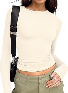 Camisetas femininas de manga comprida Trendy Queen, básicas, cropped, para sair, primavera 2025, roupas de treino estilo Y2K