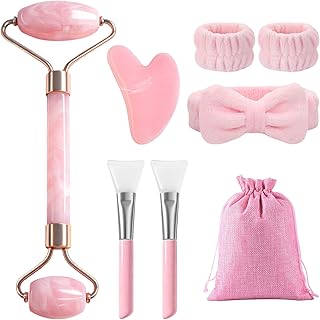Flintronic Gua Sha Stein und Gesichtsroller, 8 Stück Gesichtsmassage Stein Set, Guasha Set Beauty Massager, Geschenk für Frauen, Jade Roller Gesicht für Augenschwellungen Routine Skincare