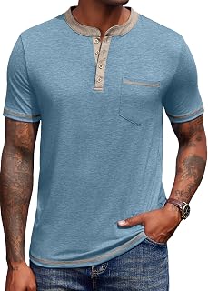 Henley Shirt Herren Kurzarm Sommer Knopf T-Shirts