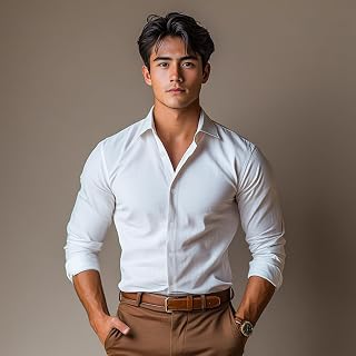 Chemise habillée à manches longues élastique infroissable pour homme - Chemise boutonnée