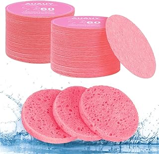 AUAUY 60 Stück Komprimierte Gesichtsschwämme, Zellulose Gesichtsschwämme, Abschminken Schwamm Pads, 100% Naturkosmetikschwämme zur Gesichtsreinigung, Peeling-Maske, SPA Massage, Make-up-Entfernung