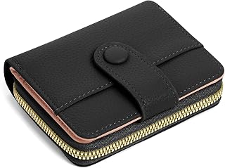 Women's Leather Wallet, Purses for Women Genuine Leather, Zipper Coin Pocket with Multiple Compartments, Minimalist Small Ladies Purse, Excellent Credit Card Holder with ID Window, Black