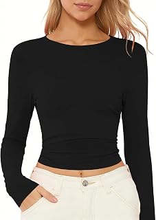 Women's Long Sleeve T Shirts Slim Fit Basic Soft Tee Crew Neck T-Shirt for Everyday Wear Y2K Layering Tops