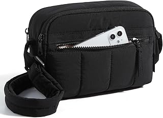Cross Body Purse, Mini Crossbody Bags for Women Travel Purse, Puffy Shoulder Handbag Wallet with RFID Blocking Slots, Black-small