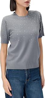 – Pull Femme Léger Manches Courtes Col Rond | Maille Fine Respirant Haute Élasticité | Viscose | Basique de Sous-veste/Layering