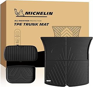 Michelin Trunk & Frunk & Rear Mat for 2025-2026 Tesla Model Y 5-Seat, 3PCS, Custom Fit, Non-Slip, All-Weather TPE Liner, Not Fit Standard, Elite Series Model Y Juniper Trunk/Frunk/Rear