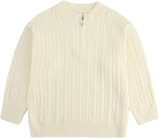 Boys Girls Quarter Zip Sweater Crew Neck Cotton Knitted Long Sleeve Pullover Kids Warm Jumpers Knitwear Age 2-10 Years