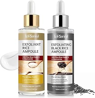 Sérum Exfoliant Visage au Riz Blanc 100ml + Riz Noir 100ml, Peeling Visage Doux AHA BHA VB3, Élimine Peaux Mortes, Affine le Grain de Peau, Réduit Pores, Éclat & Hydratation, Soin Coréen,Toute la Peau