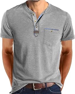 Herren T Shirt Henley Sommer Kurzarm Knopfleiste V Ausschnitt Shirt Beiläufig mit Tasche